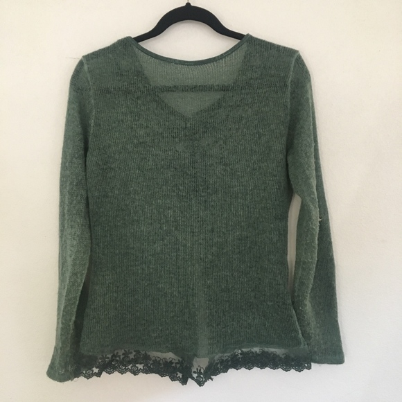 Emerald Green Crochet Wool Cardigan Made in Italy - Picture 5 of 6